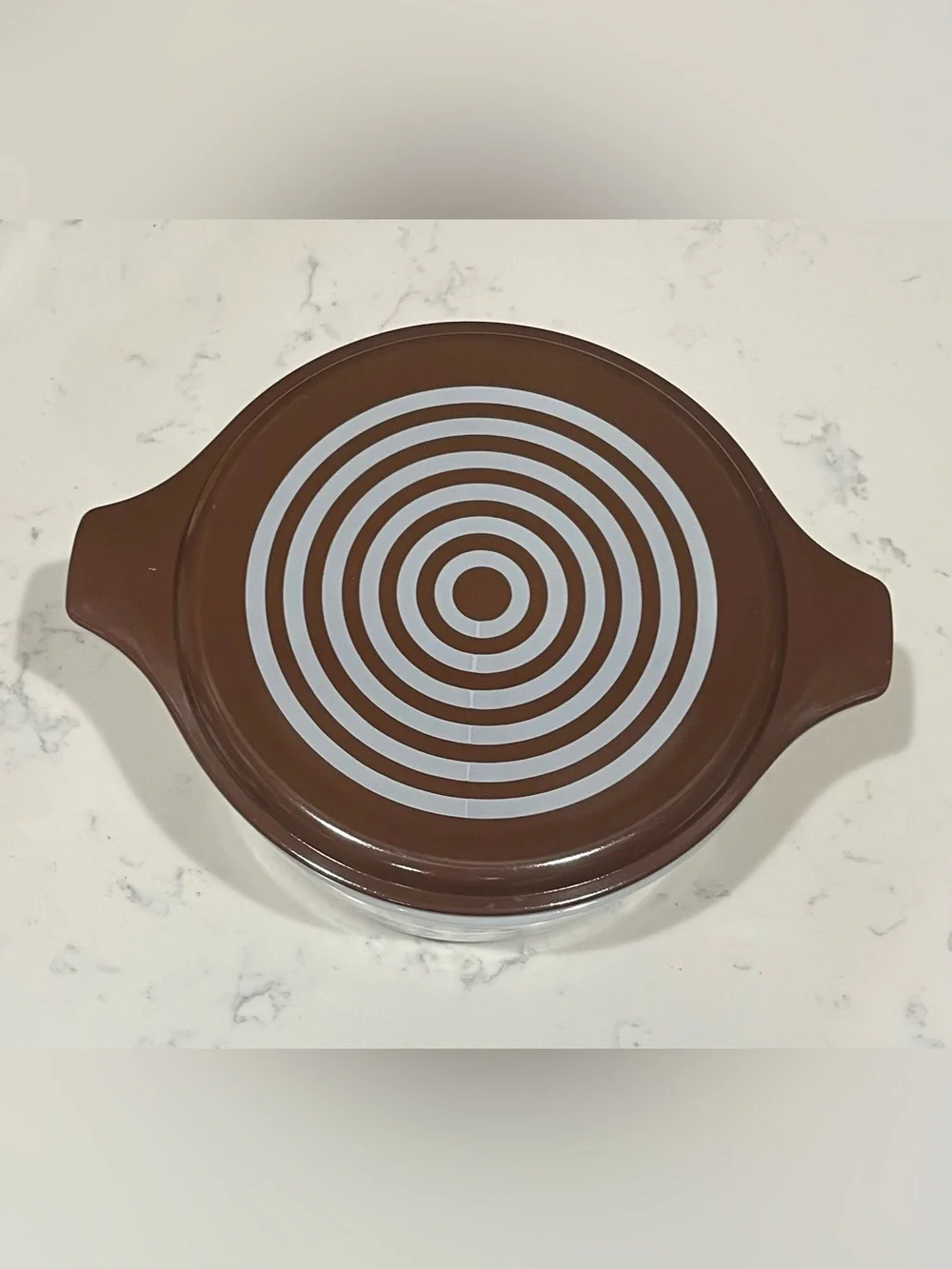 Vintage Salton Cosmopo Pyrex Casserole Dish with Lid Brown Swirl Pattern